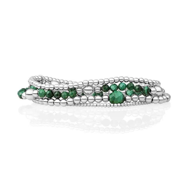 Malachite Core Saturn Armbanden Set Zilver