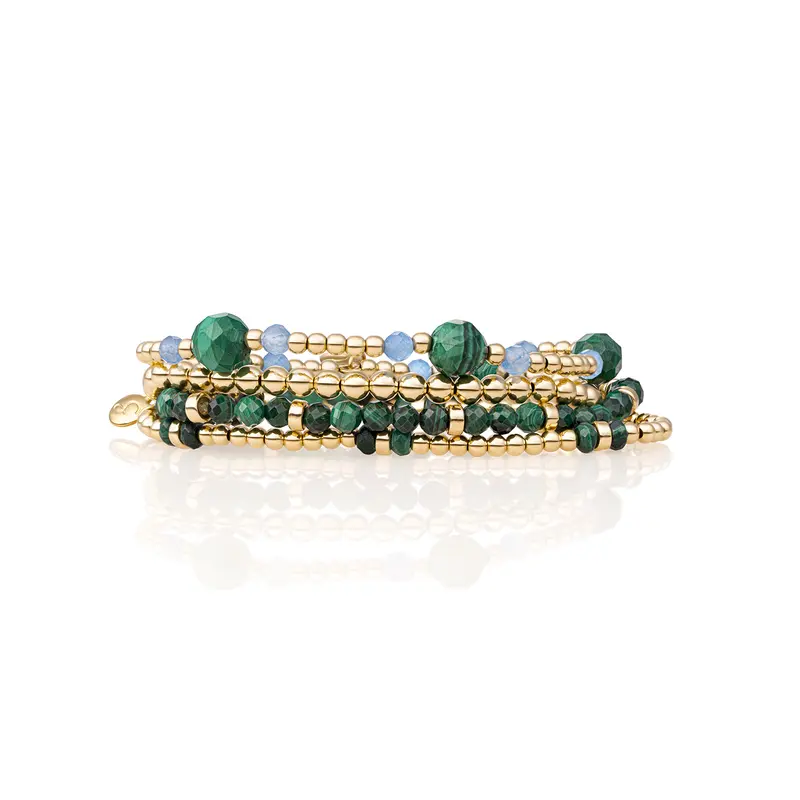 Malachite Multi Roundel Armbanden Set Goud