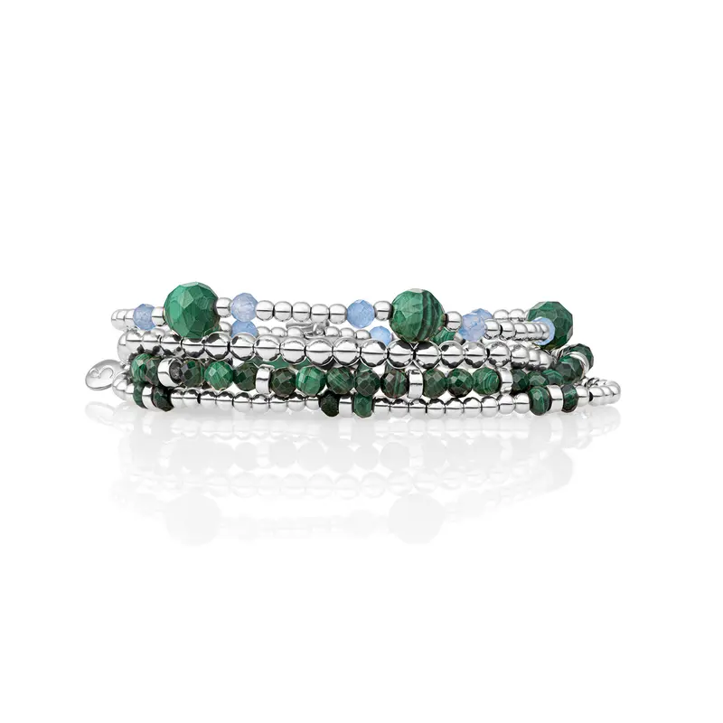Malachite Multi Roundel Armbanden Set Zilver