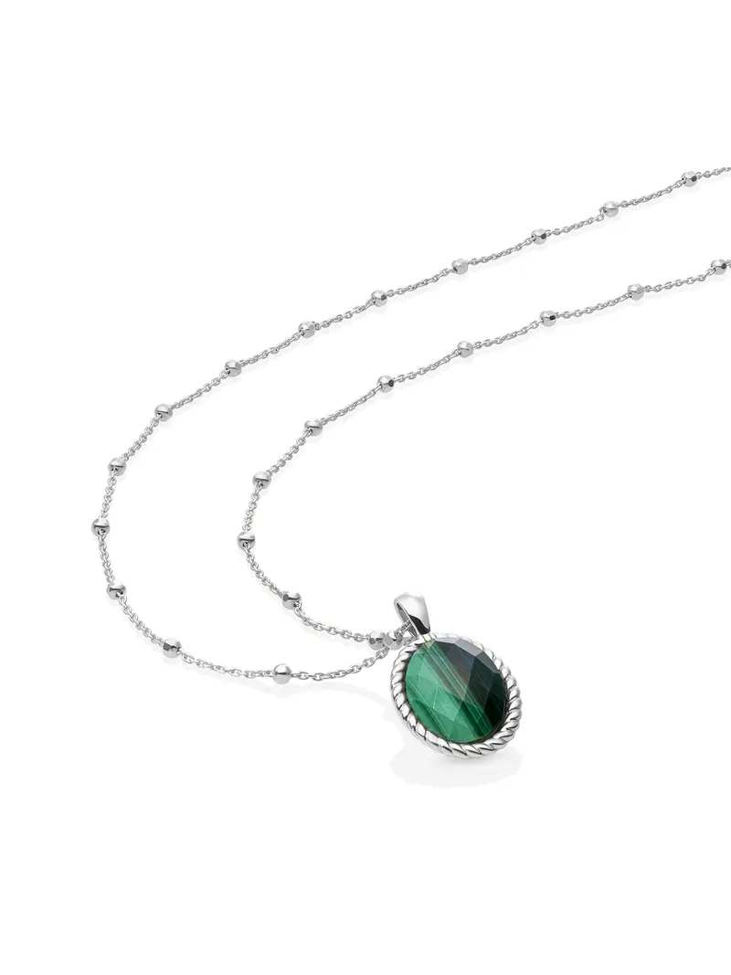 Malachite Twist Ball Chain Ketting Set Zilver