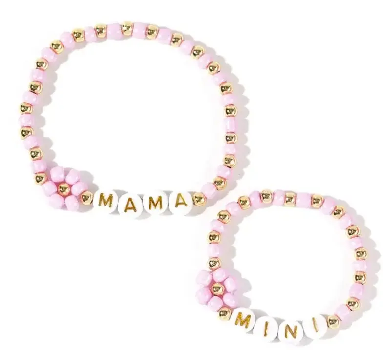 Mama & Mini Armbandjes Set – Elastisch – Roze met Goud