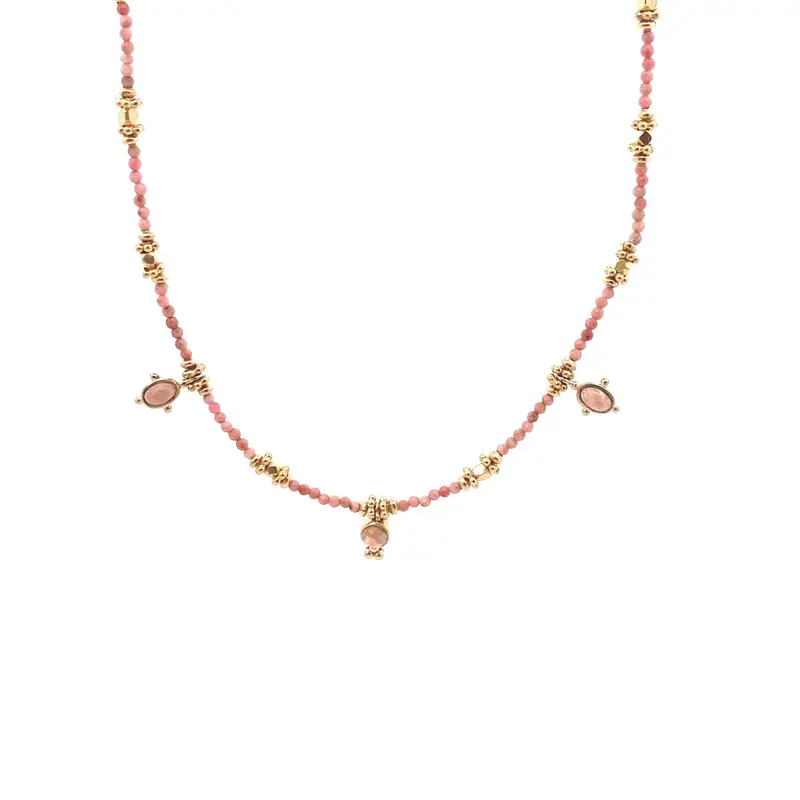 Necklace 3 drup pink goldplated