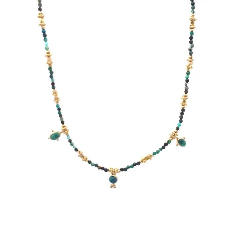 Necklace 3 drup turquoise goldplated