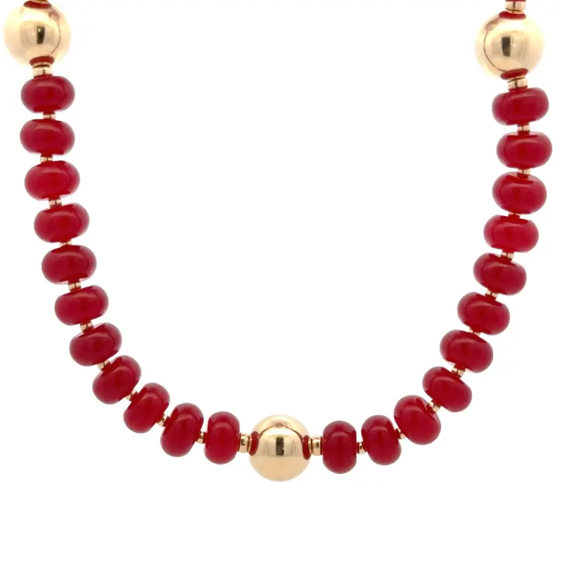 Necklace daisy cherry red gold coloured