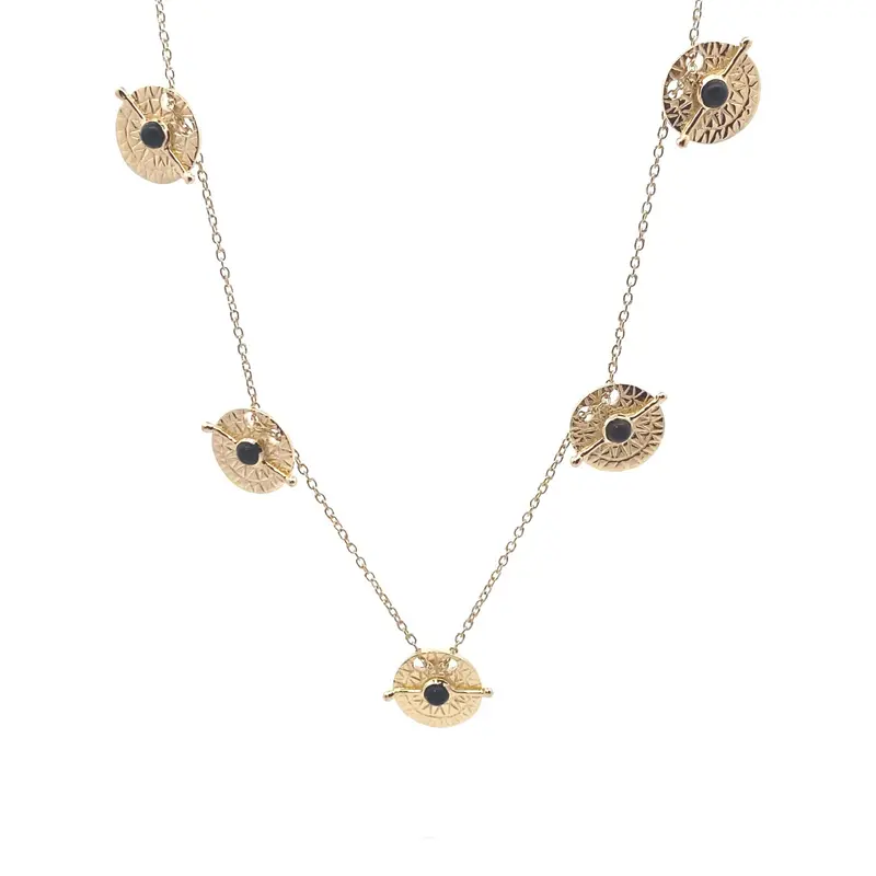Necklace disc 5 dot black goldplated