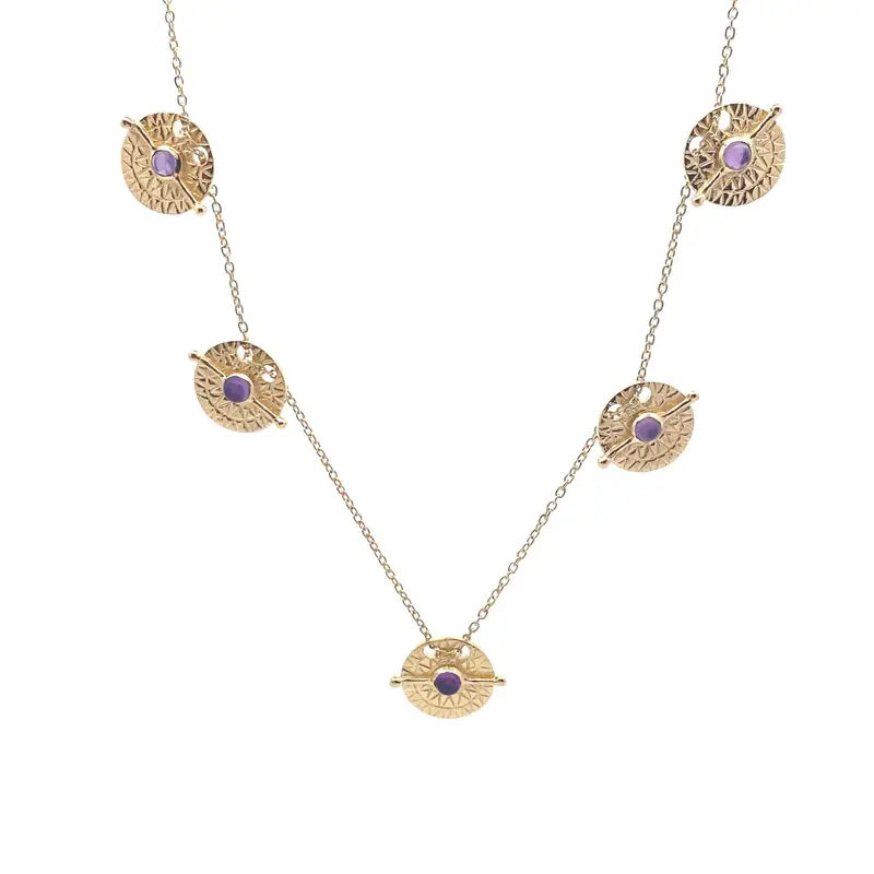 Necklace disc 5 dot purple goldplated