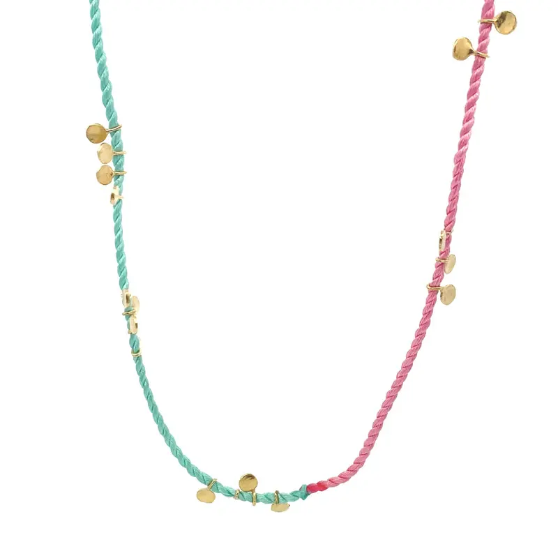 Necklace discs pink blue goldplated