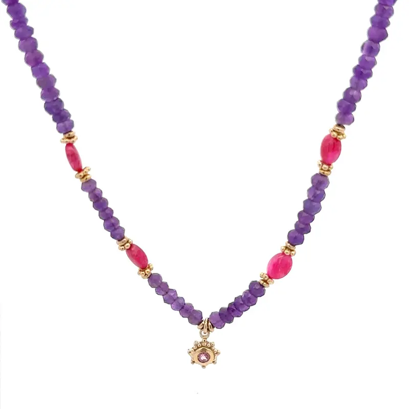 Necklace stone purple fuchsia