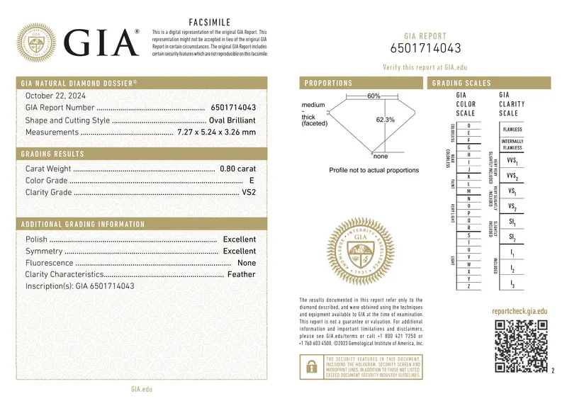 Ovaal geslepen diamant 0.80ct, E, VS2