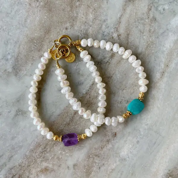 Parelarmband Amethyst gold
