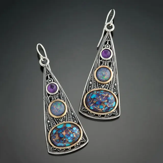Pendientes boho chic con piedras de amatista y turquesa