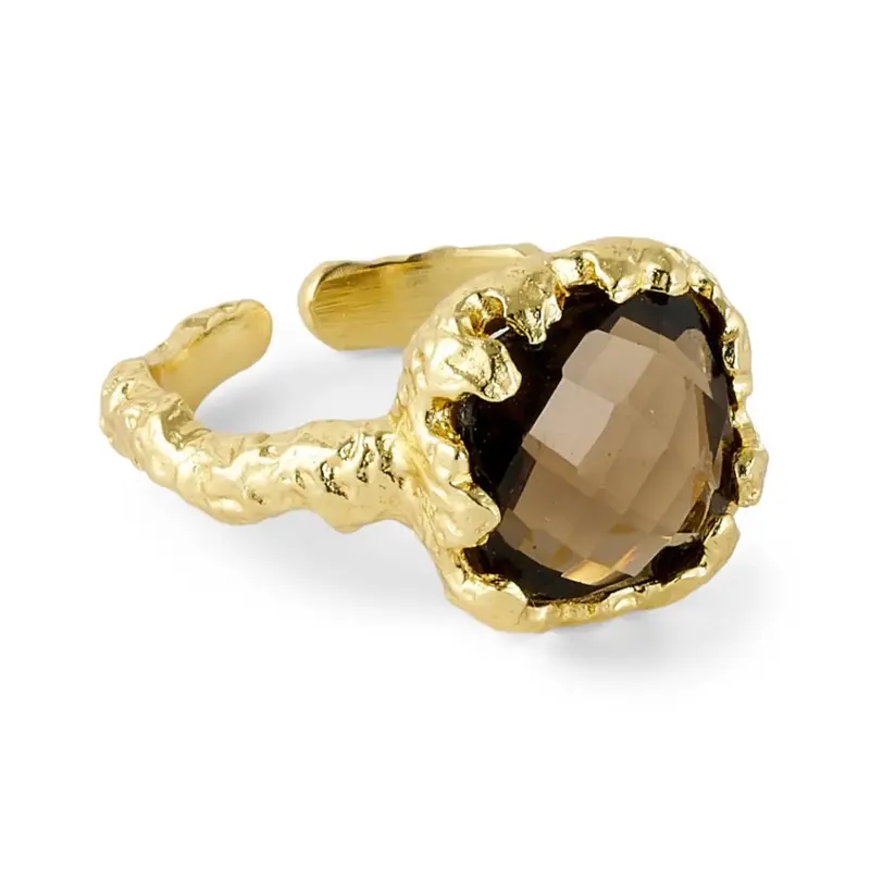 Pure by Nat Ring Large Square Smoky Quartz