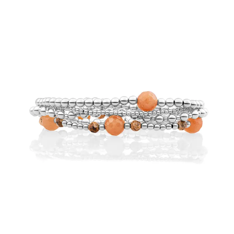 Red Aventurine Core Multi Armbanden Set Zilver