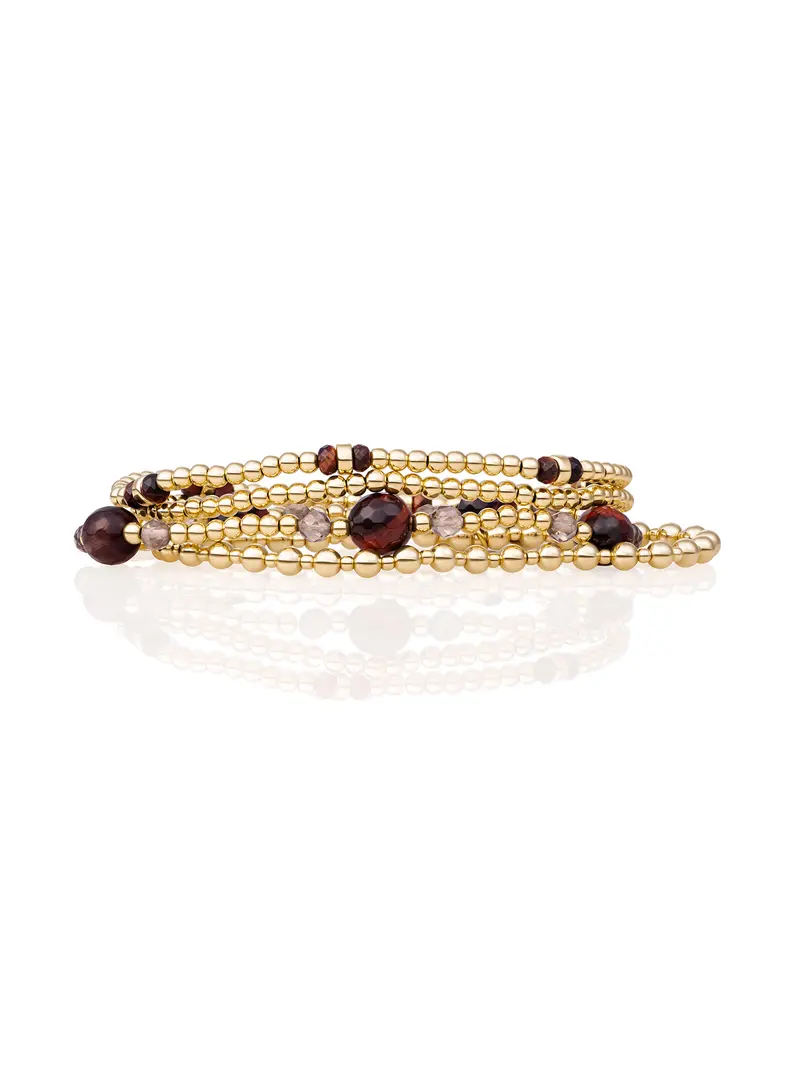 Red Tiger eye Double Reverse Roundel Multi Armbanden Set Goud