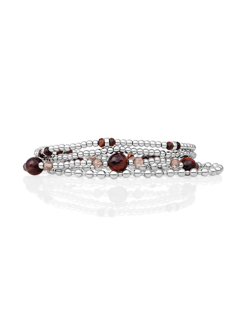 Red Tiger Eye Double Reverse Roundel Multi Armbanden Set Zilver