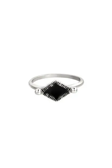 Ring Basic Zilver met Zwart Emaille - Maat 16