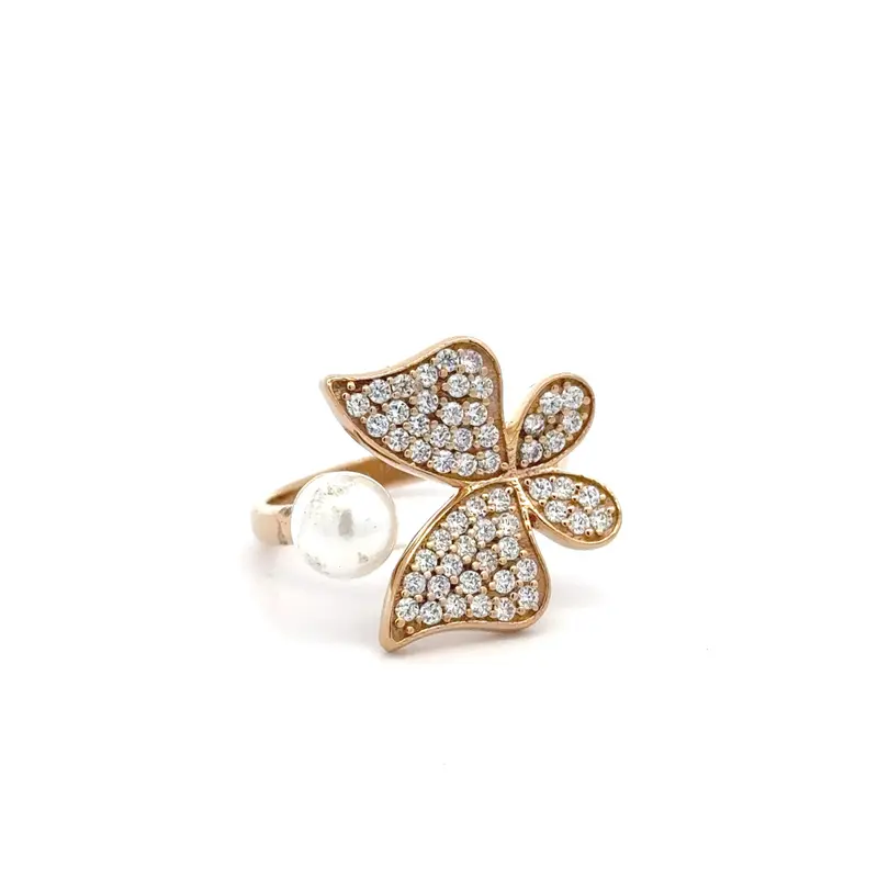 Ring butterfly pearl open goldplated