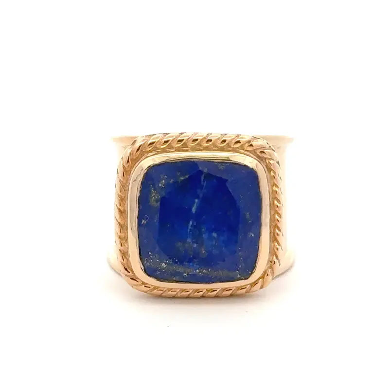 Ring flat cushion blue goldplated