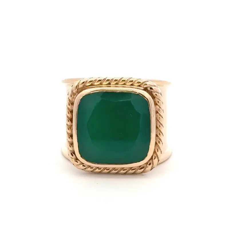 Ring flat cushion green goldplated