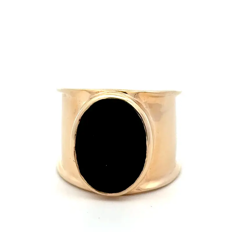 Ring flat oval black goldplated