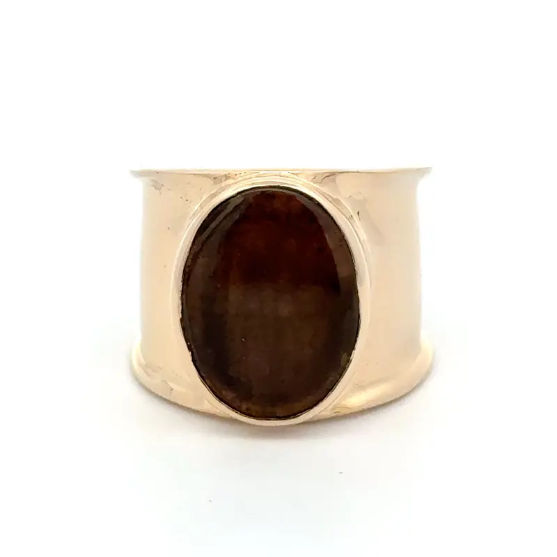 Ring flat oval brown goldplated