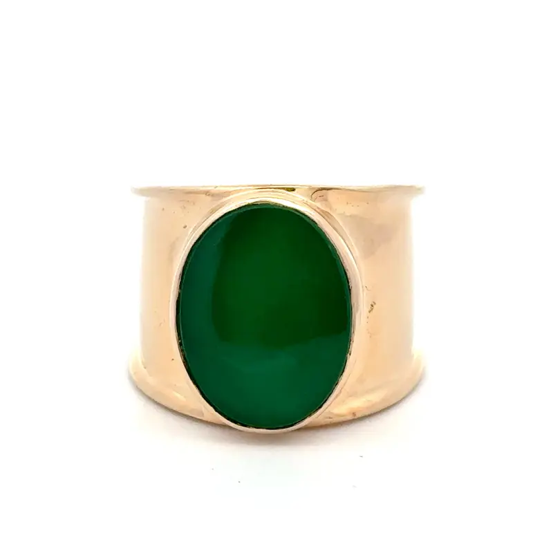 Ring flat oval green goldplated