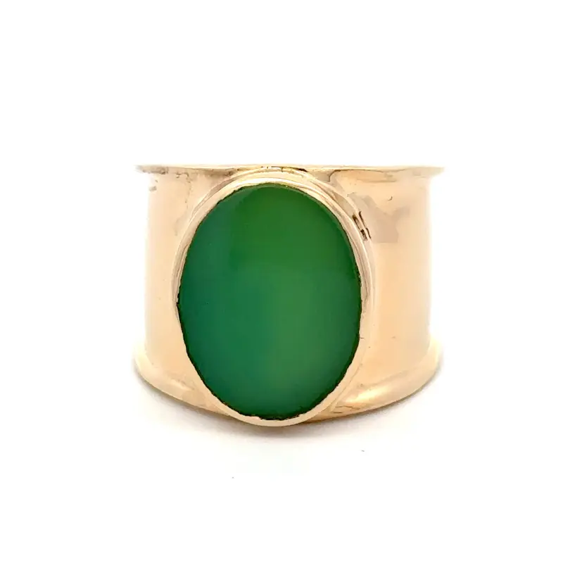 Ring flat oval green light goldplated