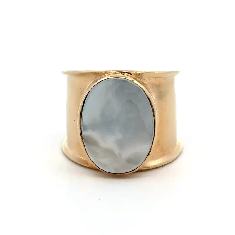 Ring flat oval pearl goldplated