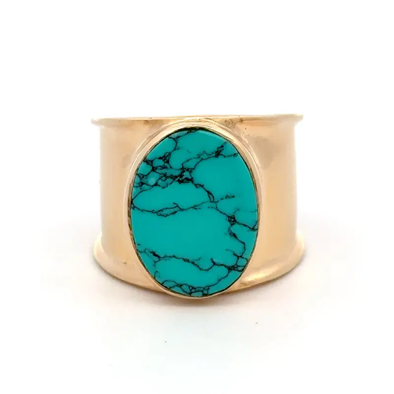 Ring flat oval turquoise goldplated