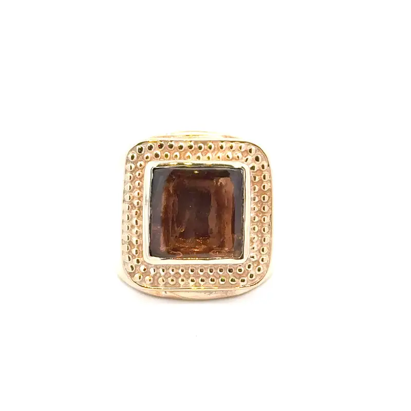Ring flat square brown goldplated