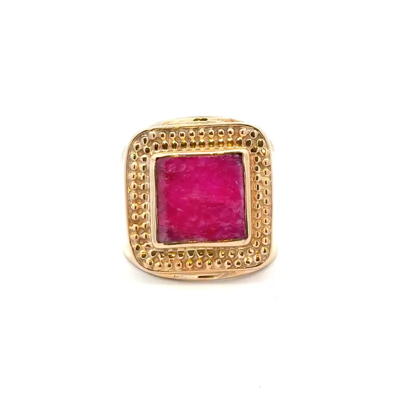 Ring flat square fuchsia goldplated