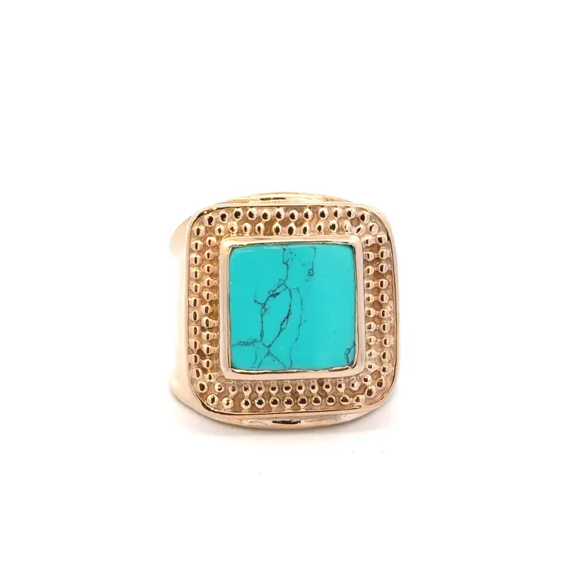 Ring flat square turquoise goldplated