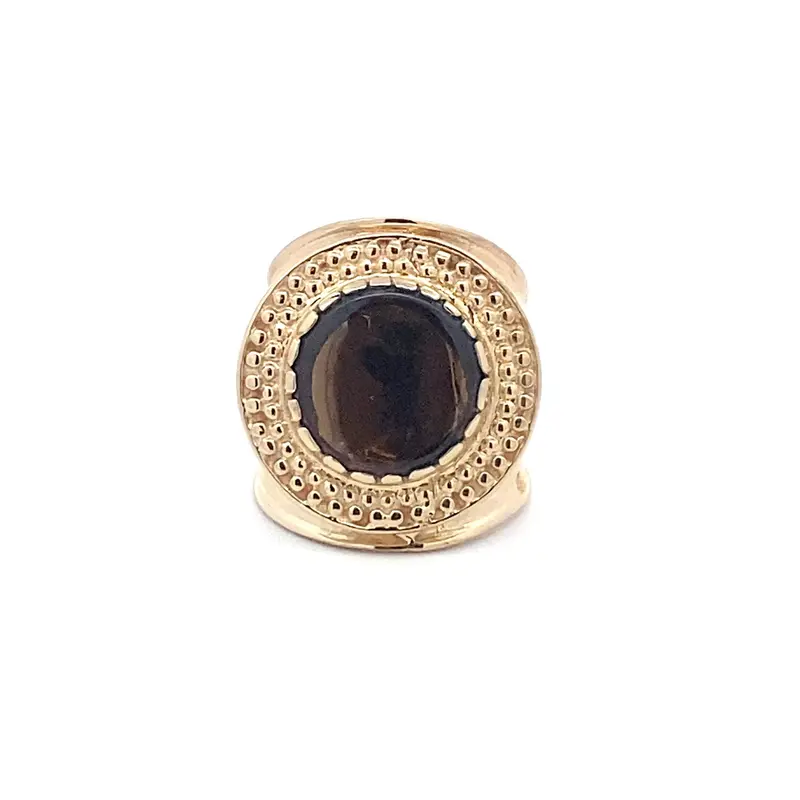 Ring flat stone brown goldplated