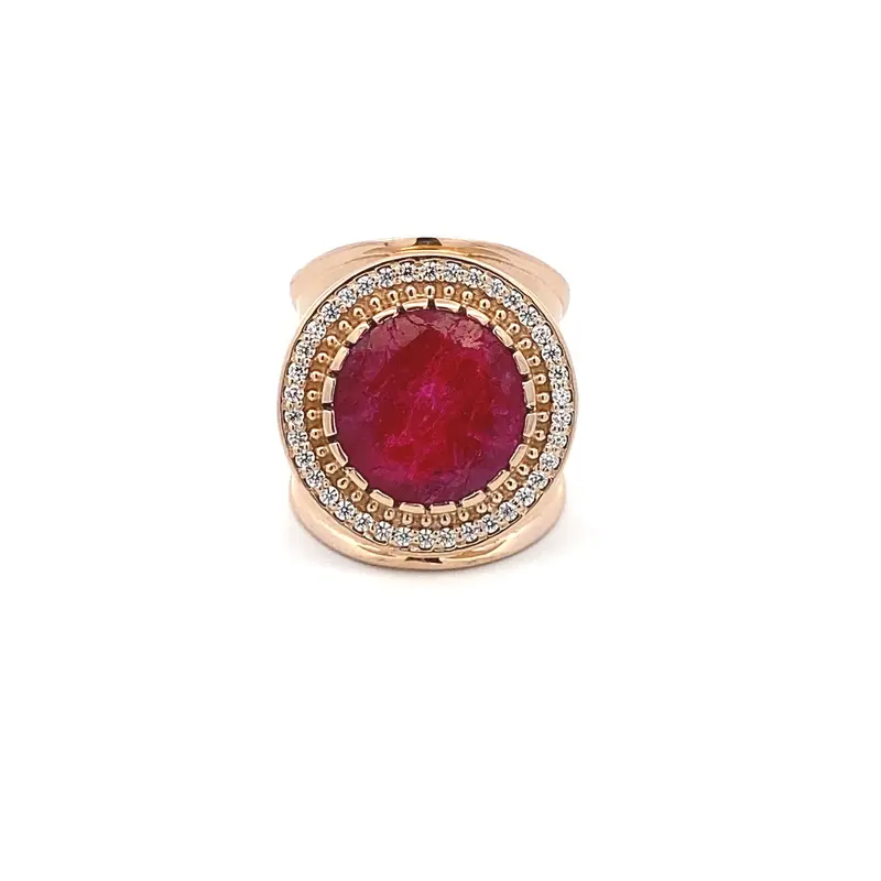 Ring flat stone cc fuchsia goldplated
