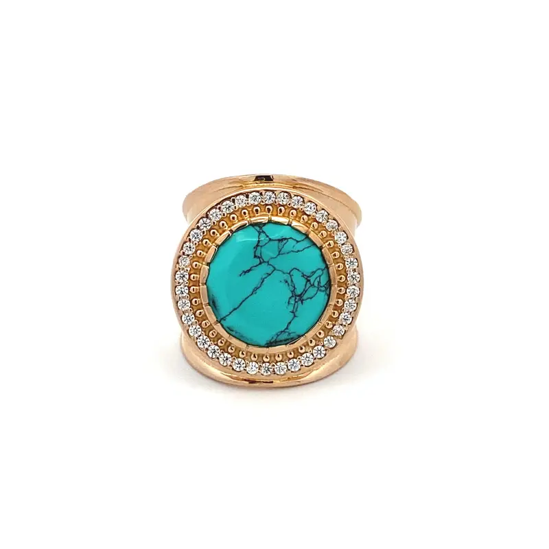 Ring flat stone cc turquoise goldplated
