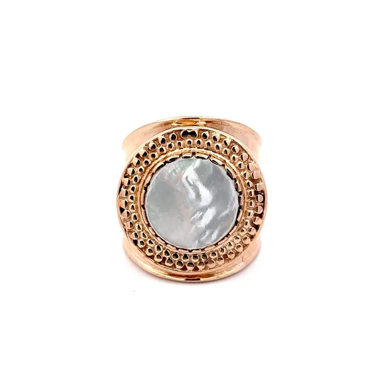 Ring flat stone pearl goldplated