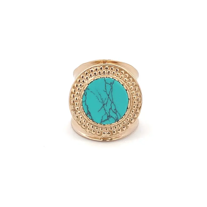 Ring flat stone turquoise goldplated
