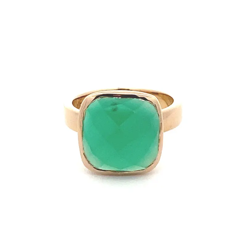 Ring square green goldplated
