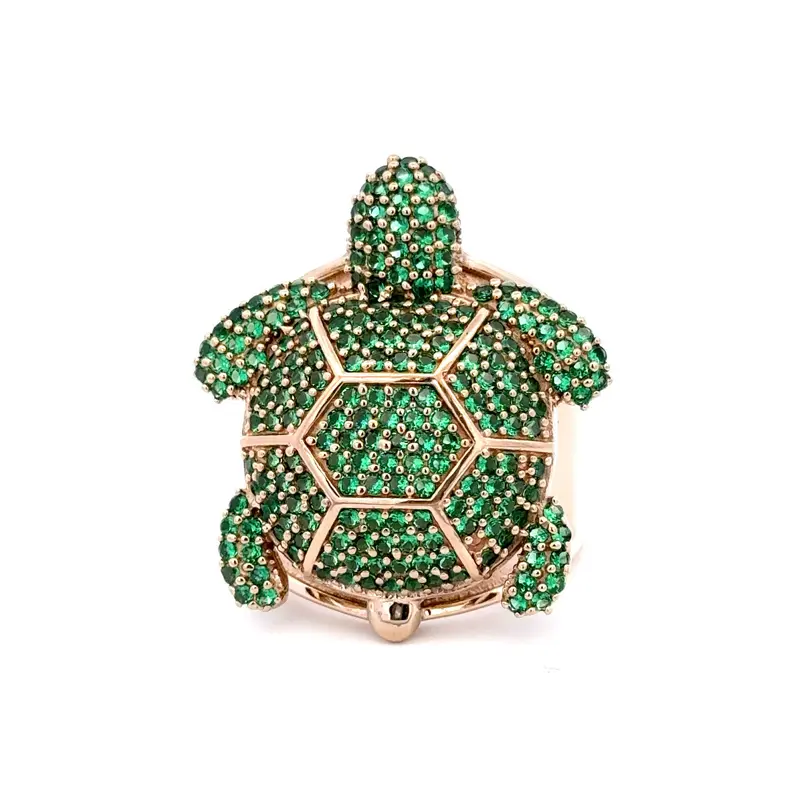 Ring turtle green goldplated