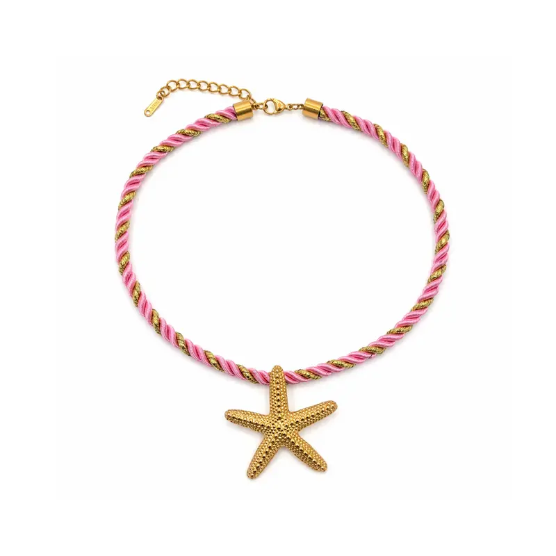 Roze rope ketting met gouden zeester
