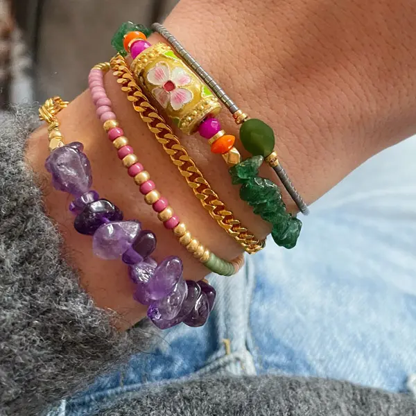 Schakelarmband goud Paars amethist