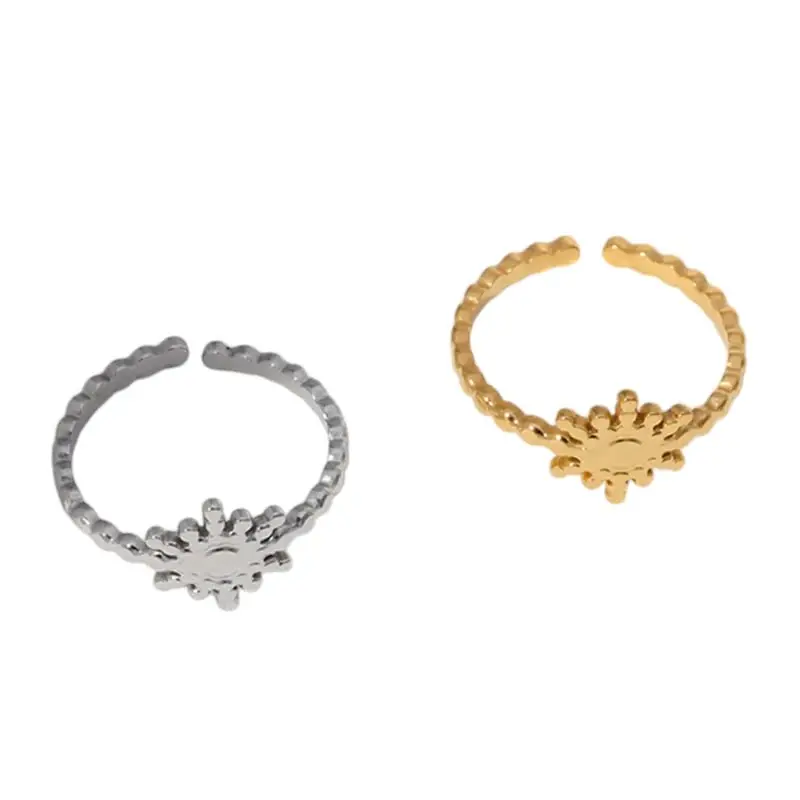 Stalen Verstelbare Open Ring - Zon & Dots - One Size