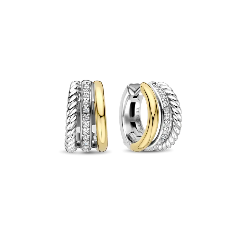 Structured Triple Band Zirkonia Hoops