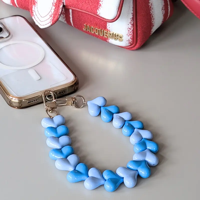 Telefoonkoord hartjes duo blauw