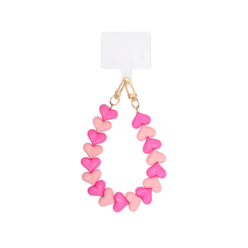 Telefoonkoord hartjes duo roze