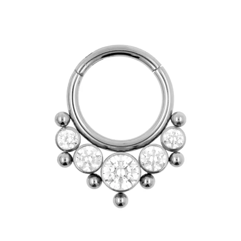 Titanium Zirkonia Cluster Click Ring Clear