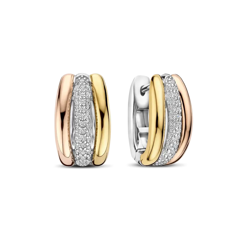 Tricolor Triple Circle Zirkonia Hoops