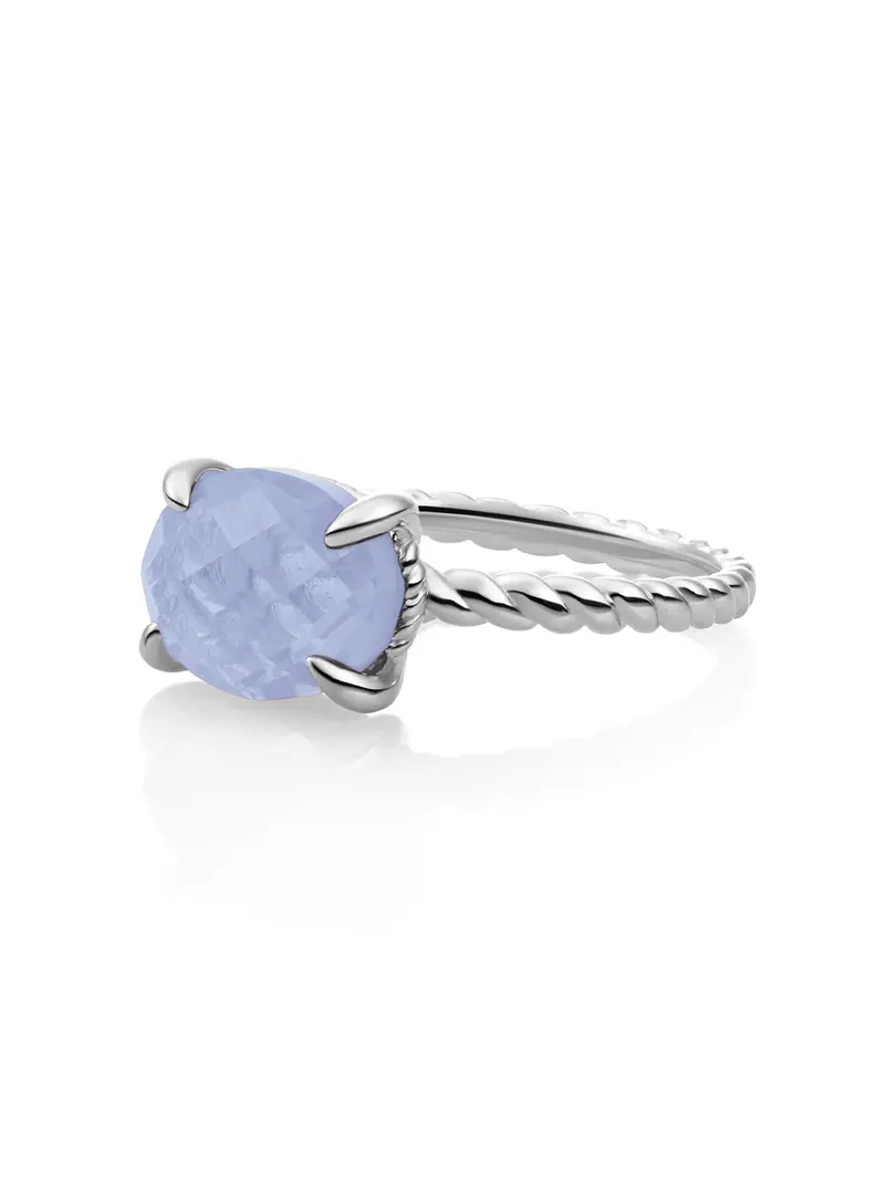 Twist Ring Milky Blue Jade Zilver