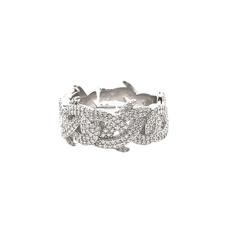 VVS Moissanite - Rosary Cuban Link Ring - Silver 925