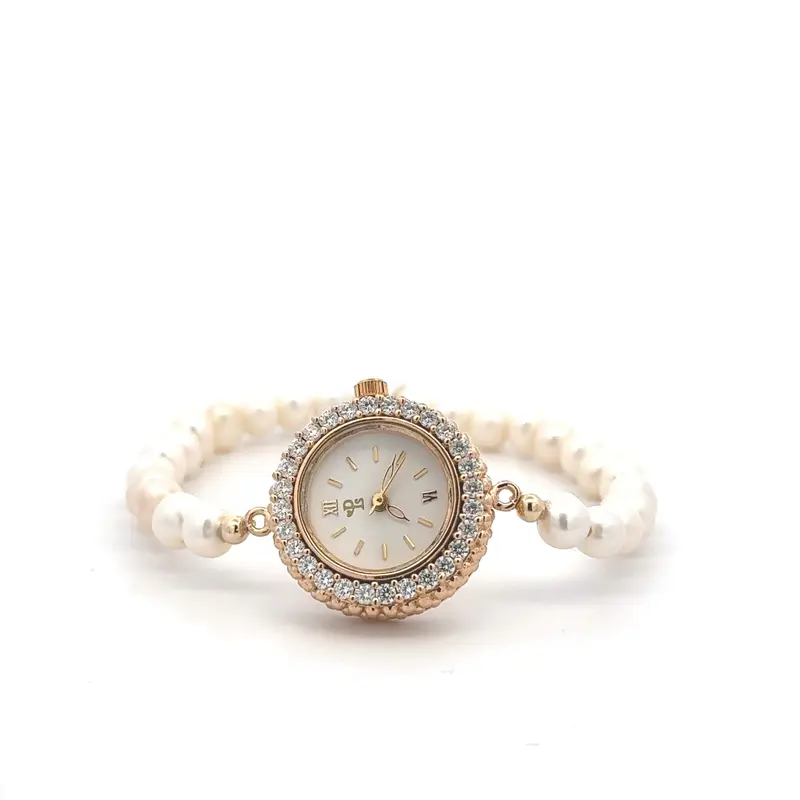 Watch gold coloured 6mm pearl
